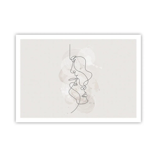 Póster - Esquema abstracto de dos caras sobre un fondo claro - 100x70cm - En un abrazo - Decoración de pared moderna para salón y dormitorio ARTTOR