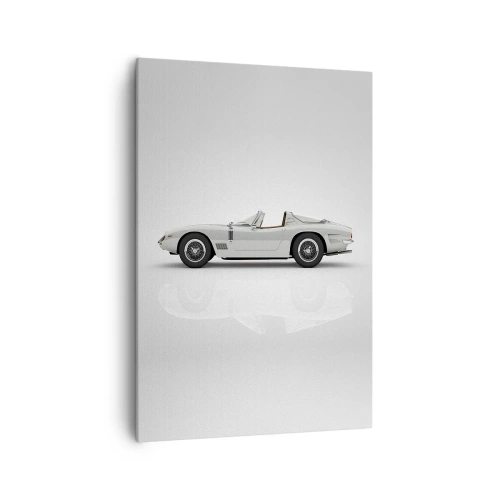 Cuadro sobre lienzo - Impresión de Imagen - Clásico convertible blanco sobre fondo claro. - 70x100cm - Una promesa de diversión - Decoración de pared moderna para salón y dormitorio ARTTOR