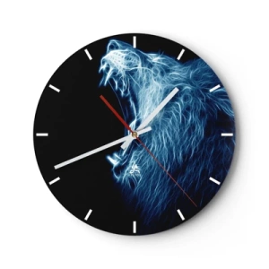 Reloj de pared - Reloj de vidrio - Lobo de neón en luz azul eléctrica - 30x30cm - La furia del rey - Decoración de pared moderna para salón, cocina y dormitorio ARTTOR