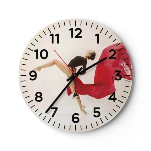 Reloj de pared - Reloj de vidrio - Rojo y negro - 30x30 cm