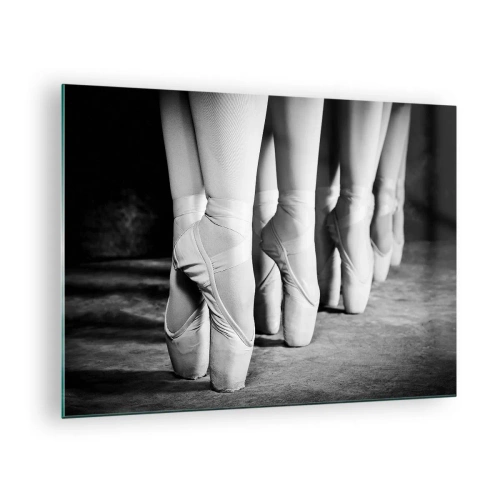 Cuadro sobre vidrio - Impresiones sobre Vidrio - Bailarinas en puntas en un escenario en blanco y negro - 70x50cm - En conjunto y al unísono - Decoración de pared moderna para salón y dormitorio ARTTOR