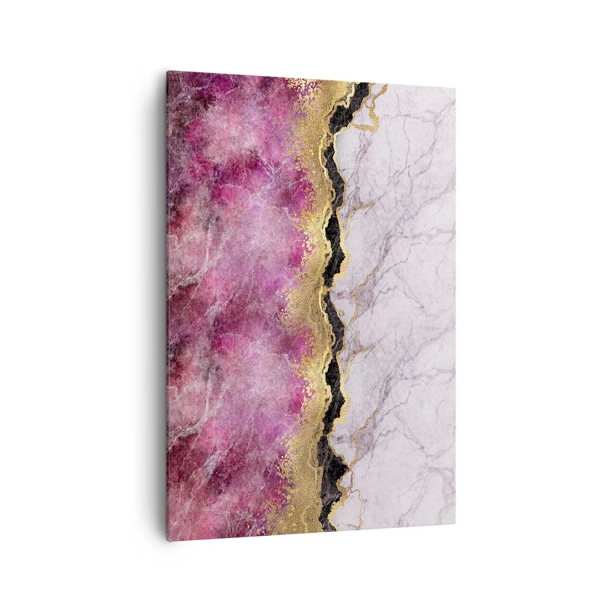 Cuadro sobre lienzo - Impresión de Imagen - Mármol abstracto en tonos rosa con acentos dorados. - 70x100cm - En la frontera - Decoración de pared moderna para salón y dormitorio ARTTOR