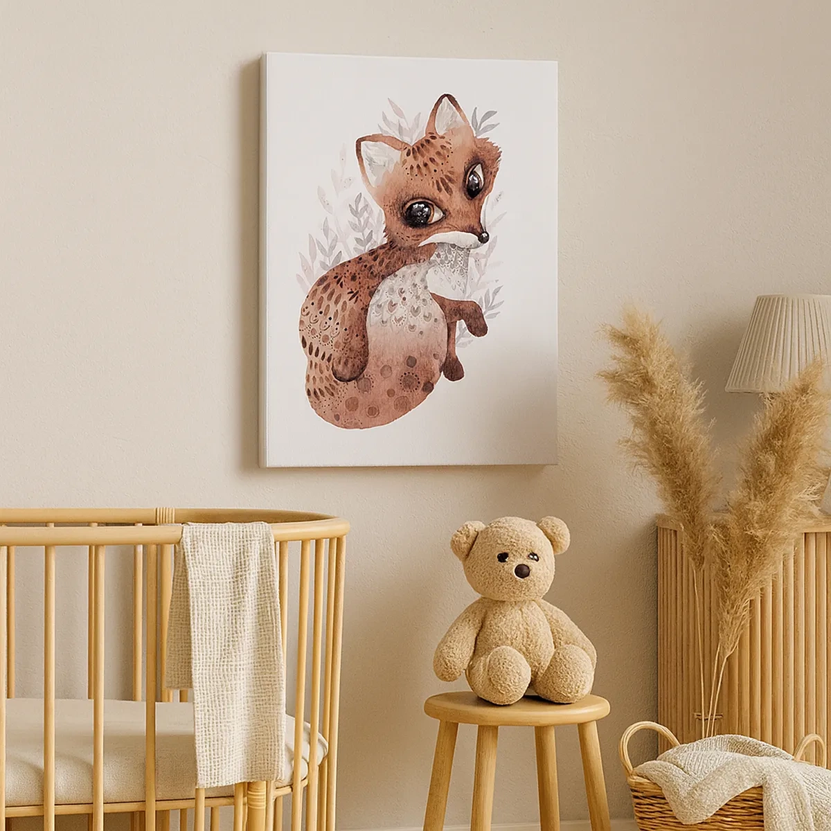 Cuadro sobre lienzo - Impresión de Imagen - Un lindo zorro de acuarela sobre un fondo claro. - 50x70cm - Dulzura y amor - Decoración de pared moderna para salón y dormitorio ARTTOR