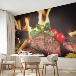 Fotomural Standard Eco - Embrujo de fuego - Gastronomía, bife, Llamas de fuego - 200x140 cm