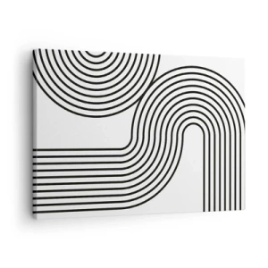 Cuadro sobre lienzo - Impresión de Imagen - Una pintura abstracta con líneas negras que crean patrones geométricos sobre un fondo blanco. - 70x50cm - En una curva - Decoración de pared moderna para salón y dormitorio ARTTOR