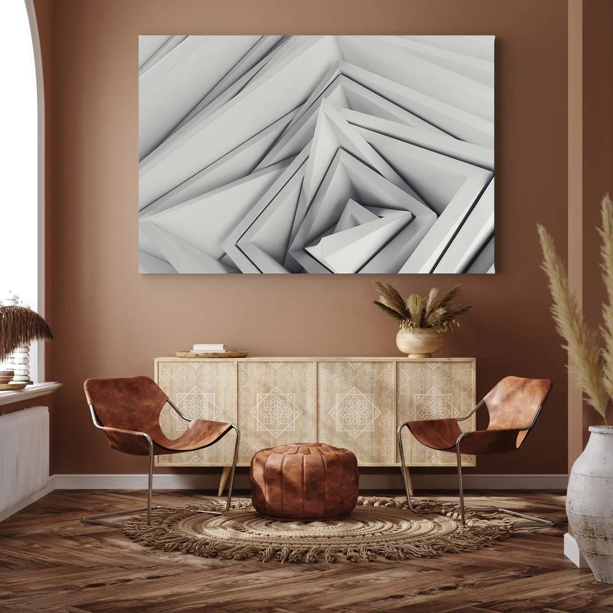Cuadro sobre lienzo - Impresión de Imagen - Una composición abstracta de formas geométricas en tonos de gris. - 100x70cm - Ángulos afilados - Decoración de pared moderna para salón y dormitorio ARTTOR