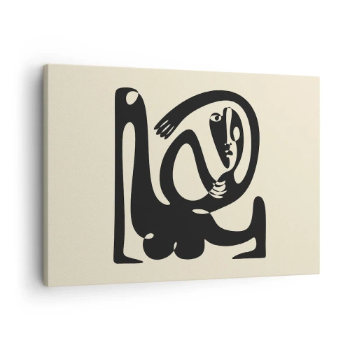 Cuadro sobre lienzo - Impresión de Imagen - Una figura abstracta en negro sobre un fondo beige. - 70x50cm - Casi Picasso - Decoración de pared moderna para salón y dormitorio ARTTOR