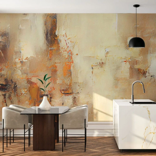 Fotomural Premium Canvas - Una composición abstracta en tonos cálidos de amarillo y marrón. - 100x70cm - El alma del ámbar - Decoración de pared moderna para salón y dormitorio ARTTOR
