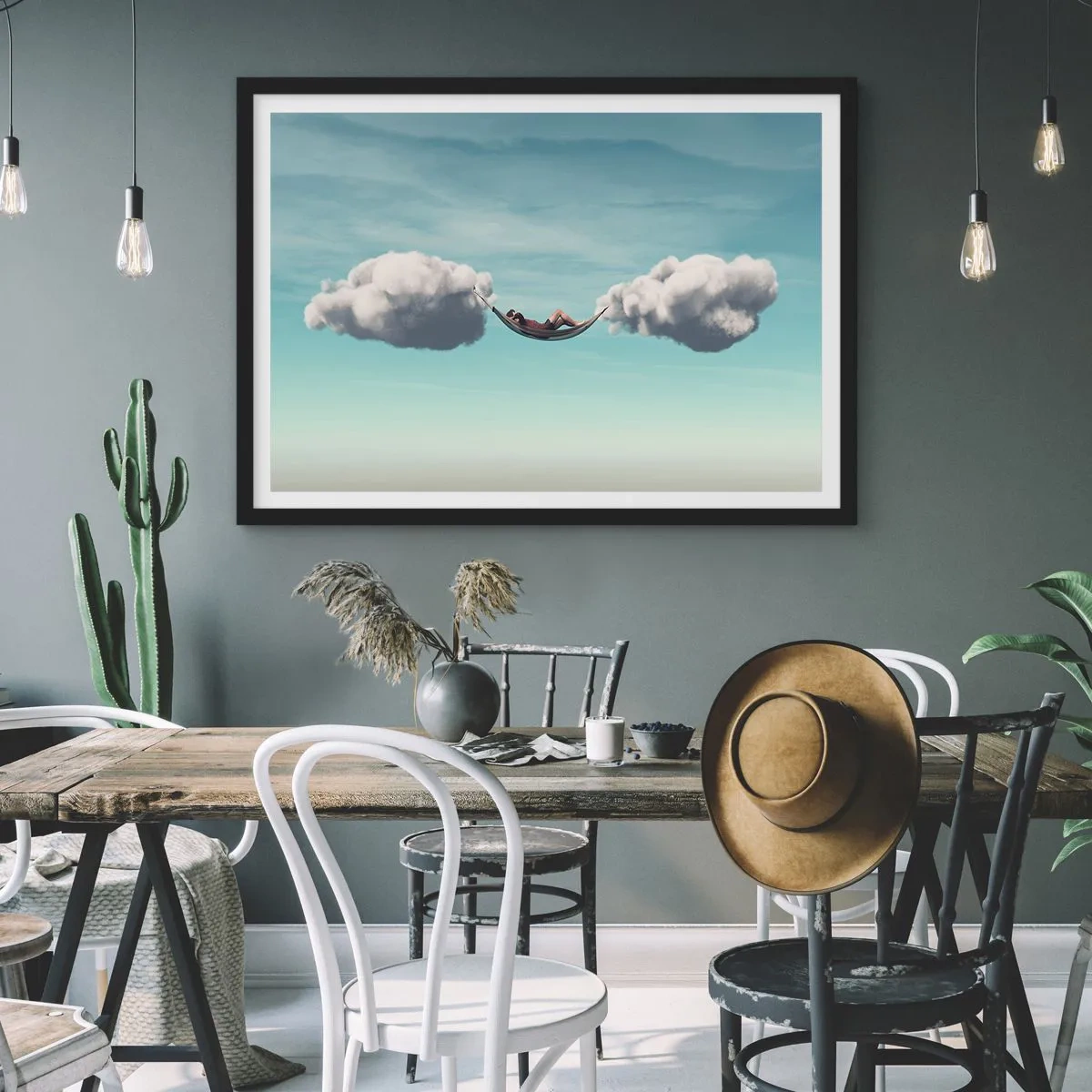 Póster en marco negro - La felicidad del momento - 40x30 cm