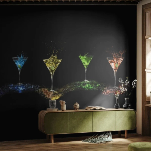 Fotomural Premium Sand - Los colores de la alegría en una copa de cristal - Gastronomía, Cóctel, bebida colorida - 200x140 cm