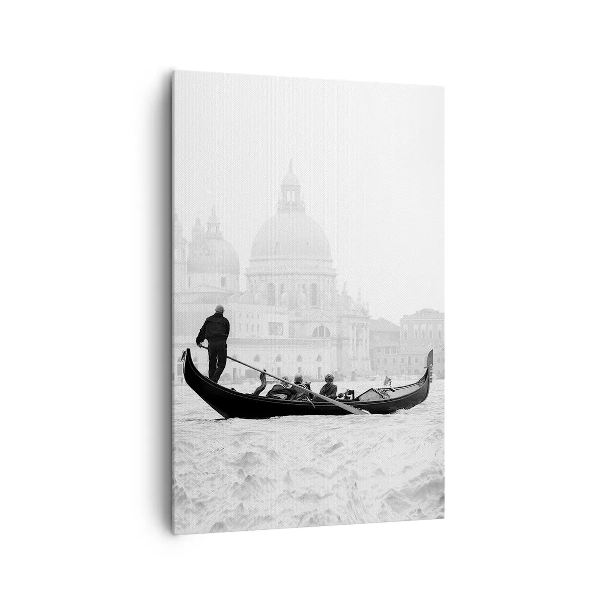 Cuadro sobre lienzo - Impresión de Imagen - Una góndola con la basílica al fondo en blanco y negro. - 80x120cm - Un viaje a la fuente de la belleza - Decoración de pared moderna para salón y dormitorio ARTTOR