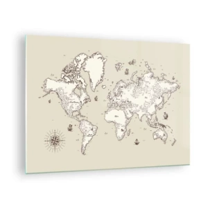 Cuadro sobre vidrio - Impresiones sobre Vidrio - Un mapa del mundo estilizado en una versión clásica. - 70x50cm - Un viaje alrededor del mundo - Decoración de pared moderna para salón y dormitorio ARTTOR
