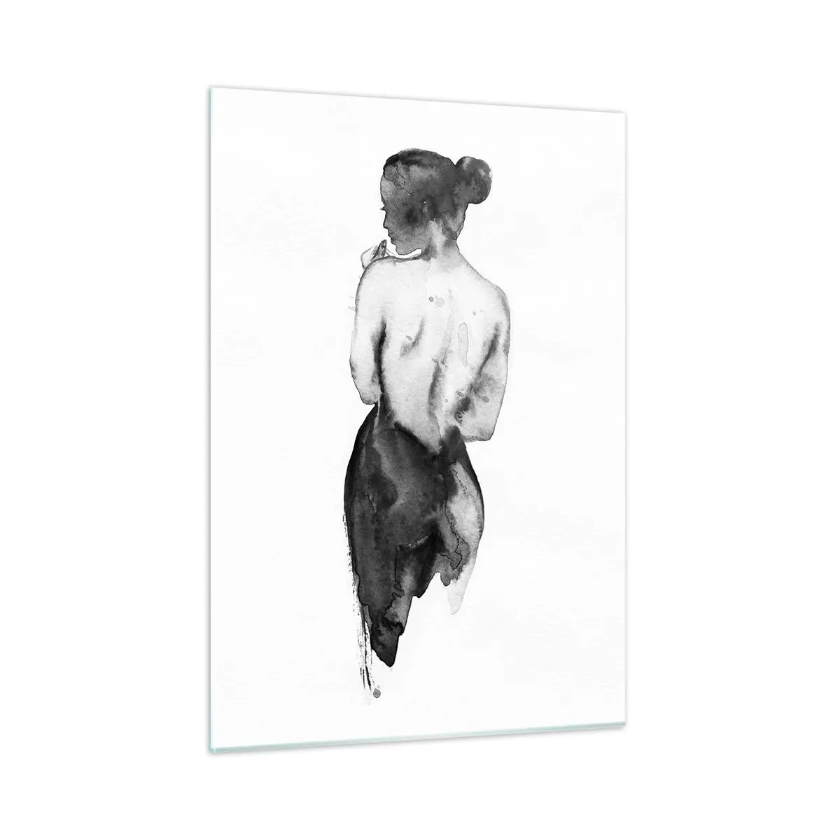 Cuadro sobre vidrio - Impresiones sobre Vidrio - Silueta en blanco y negro de una mujer en estilo acuarela. - 50x70cm - Sin ella el mundo deja de tener sentido - Decoración de pared moderna para salón y dormitorio ARTTOR