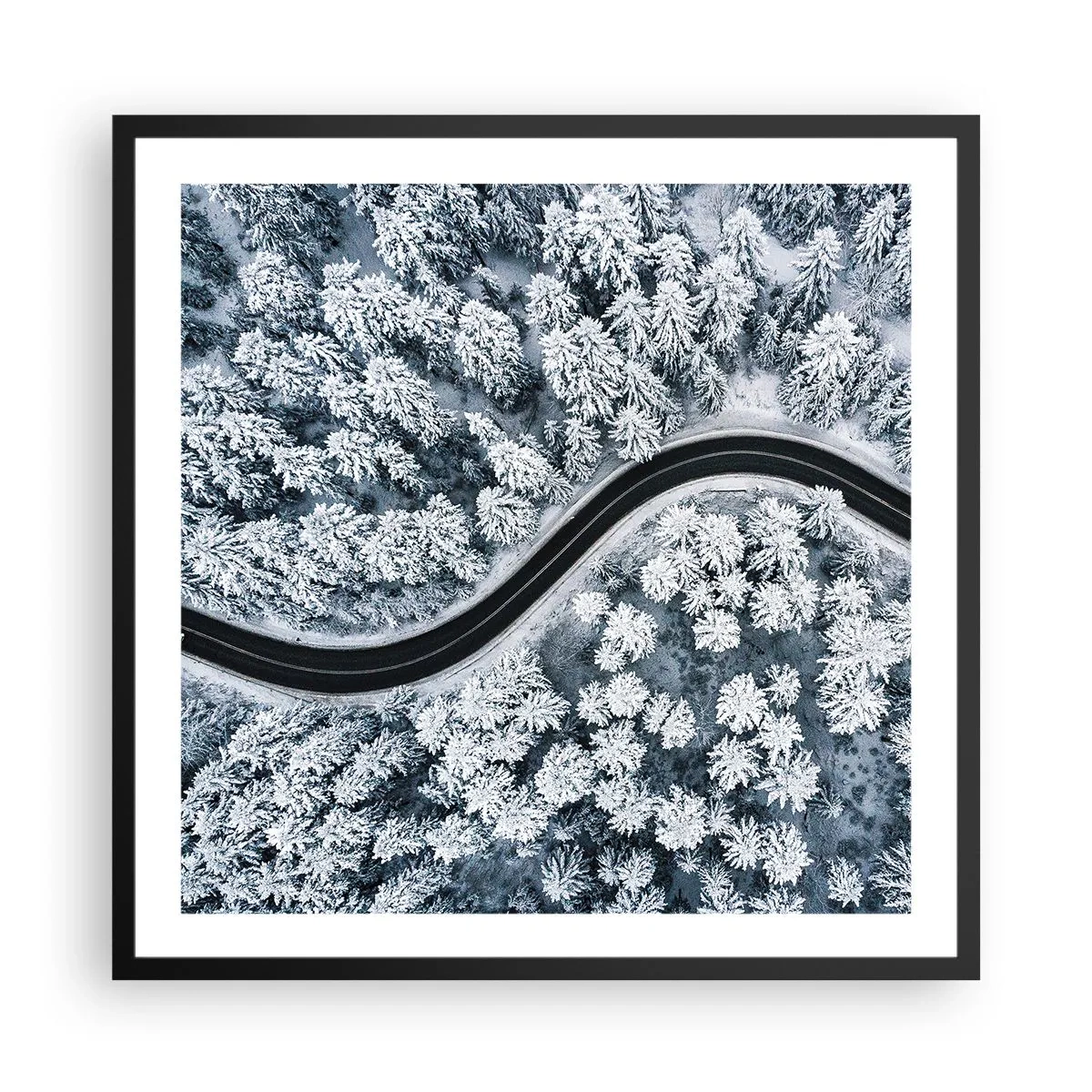 Póster en marco negro - A través de un bosque invernal - 60x60 cm