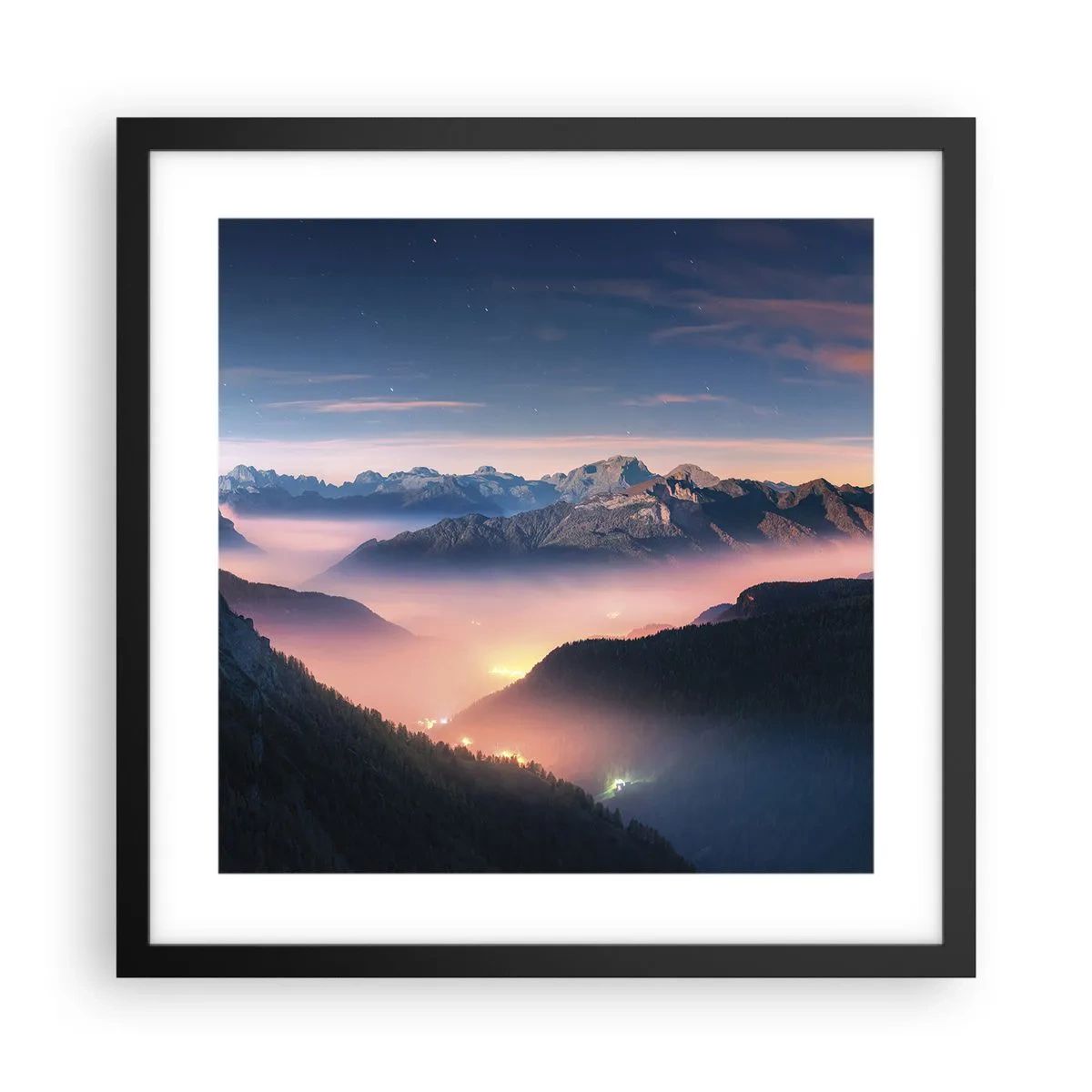 Póster en marco negro - Luz en los valles - 40x40 cm