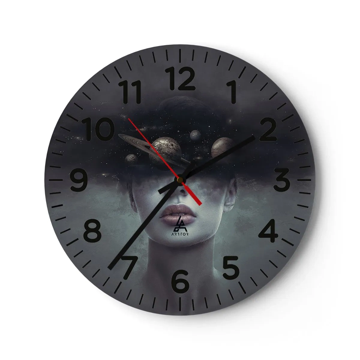 Reloj de pared - Reloj de vidrio - Y los planetas sienten... - 30x30 cm