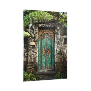 Cuadro sobre vidrio - Impresiones sobre Vidrio - Puertas decorativas rodeadas de vegetación tropical. - 80x120cm - Una puerta a un mundo exótico - Decoración de pared moderna para salón y dormitorio ARTTOR