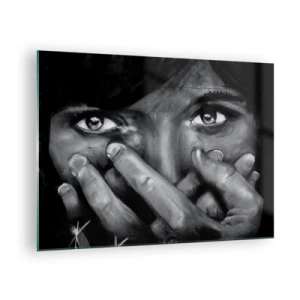 Cuadro sobre vidrio - Impresiones sobre Vidrio - Un retrato en blanco y negro con una mirada emotiva. - 70x50cm - No diré quién lo pintó - Decoración de pared moderna para salón y dormitorio ARTTOR