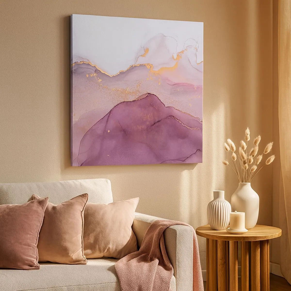 Cuadro sobre lienzo - Impresión de Imagen - Olas de lila y púrpura - 30x30 cm