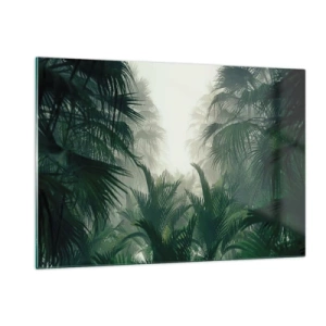 Cuadro sobre vidrio - Impresiones sobre Vidrio - Selva tropical envuelta en niebla - 120x80cm - Misterio tropical - Decoración de pared moderna para salón y dormitorio ARTTOR