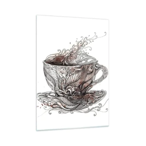 Cuadro sobre vidrio - Impresiones sobre Vidrio - Dibujo artístico de una taza con adornos y vapor. - 50x70cm - Té para todo - Decoración de pared moderna para salón y dormitorio ARTTOR