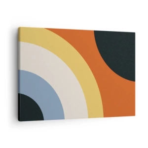 Cuadro sobre lienzo - Impresión de Imagen - Obra de arte abstracta con arcos coloridos y círculos contrastantes. - 70x50cm - Círculo sobre círculo - Decoración de pared moderna para salón y dormitorio ARTTOR