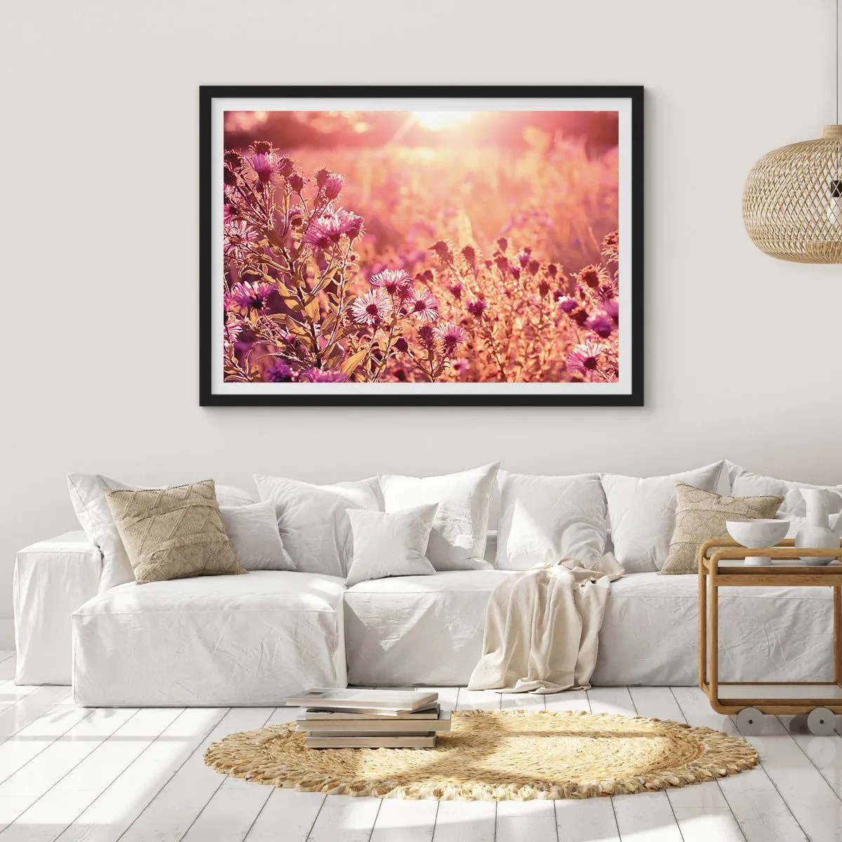 Póster en marco negro - Pradera a la luz del sol poniente - 70x50cm - Antes de que se acabe el verano - Decoración de pared moderna para salón y dormitorio ARTTOR