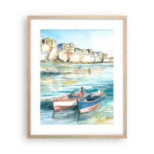 Póster en marco roble claro - Paisaje en azul - 40x50 cm