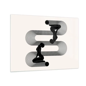 Cuadro sobre vidrio - Impresiones sobre Vidrio - Siluetas femeninas minimalistas con un motivo de línea gráfica. - 70x50cm - Simetría sensual - Decoración de pared moderna para salón y dormitorio ARTTOR