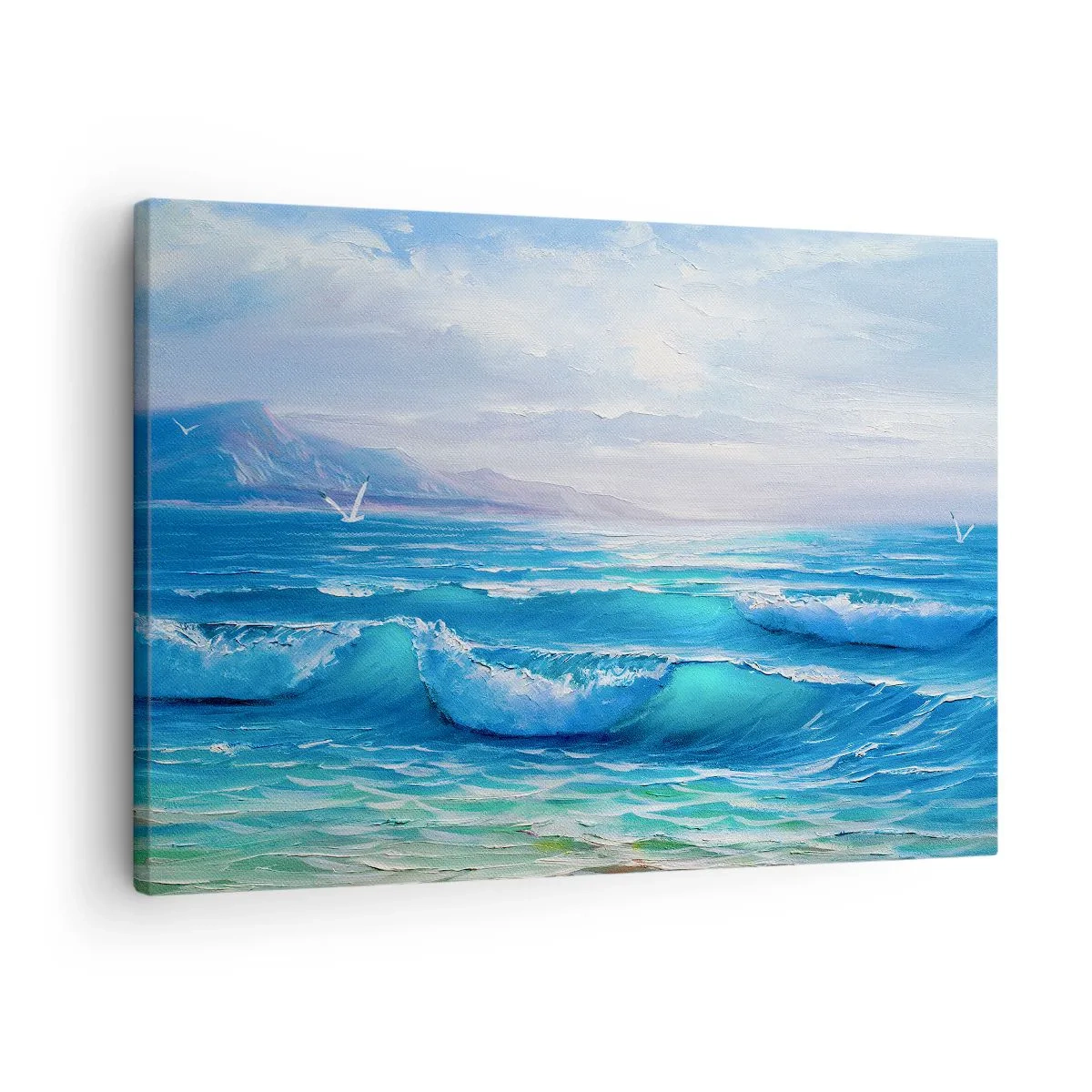 Cuadro sobre lienzo - Impresión de Imagen - Un pintoresco paisaje marino con olas y un cielo azul. - 70x50cm - Trae consuelo - Decoración de pared moderna para salón y dormitorio ARTTOR