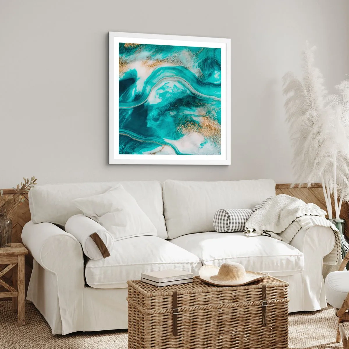 Póster en marco blanco - Río de oro - 50x50 cm