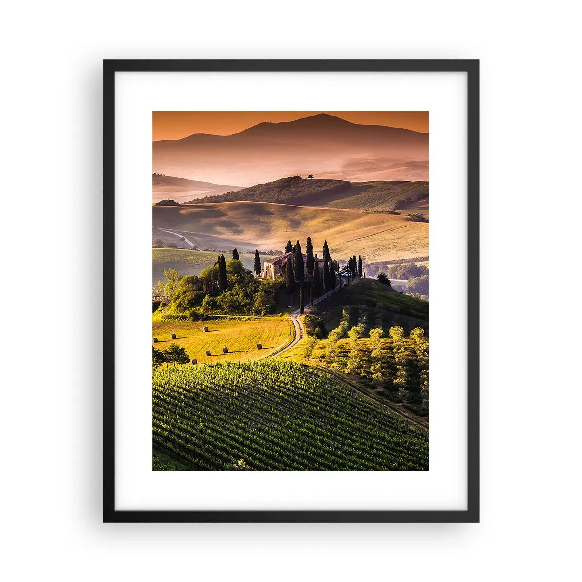 Póster en marco negro - Paisaje toscano - 40x50 cm