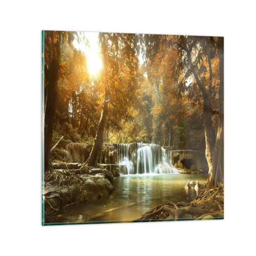 Cuadro sobre vidrio - Impresiones sobre Vidrio - Una cascada en el parque - 40x40 cm