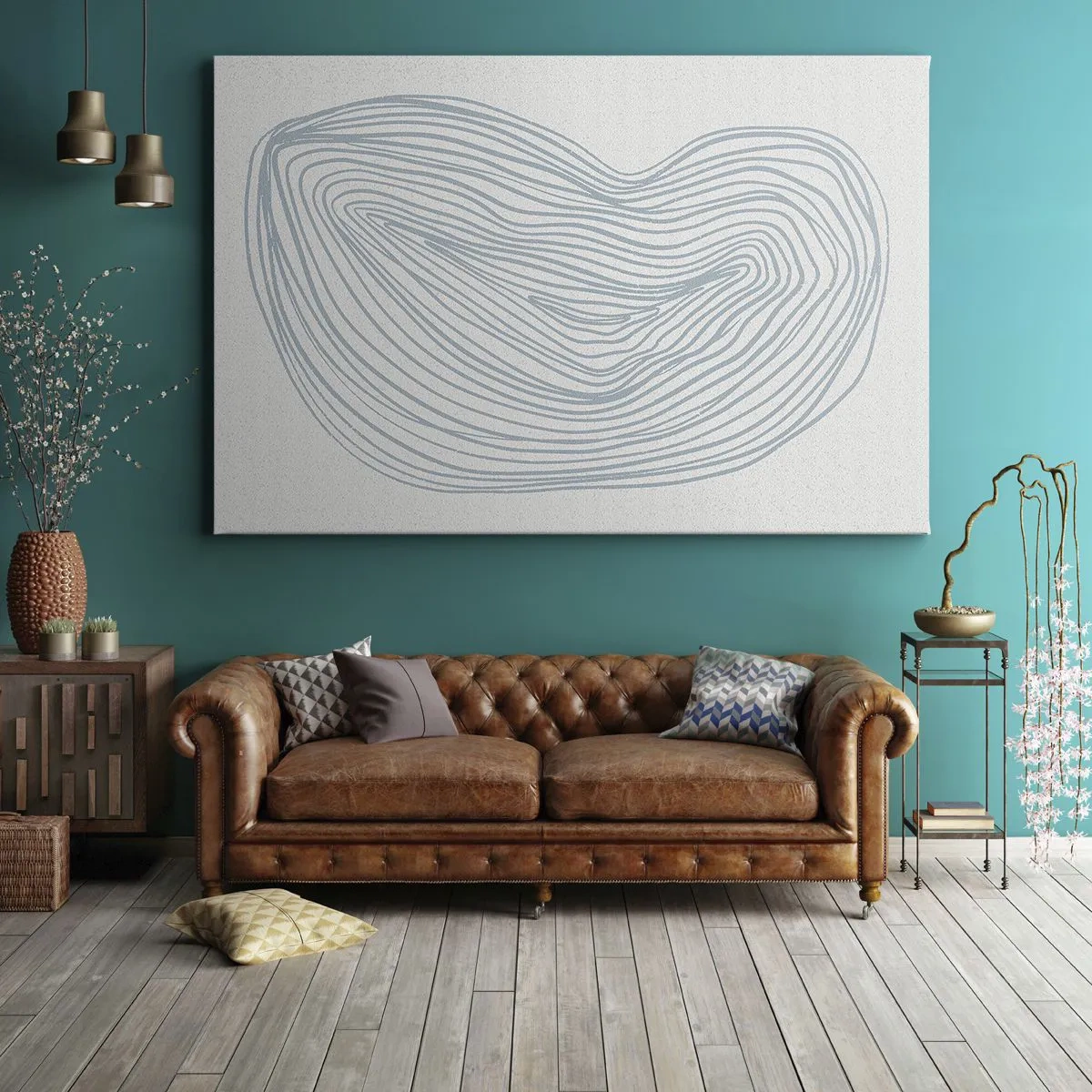 Cuadro sobre lienzo - Impresión de Imagen - Motivo de onda abstracto en azul delicado - 70x50cm - Sonrisa de una gota - Decoración de pared moderna para salón y dormitorio ARTTOR