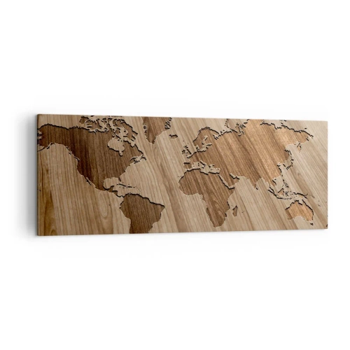 Cuadro sobre lienzo - Impresión de Imagen - Un mapa del mundo recortado sobre una superficie de madera. - 140x50cm - El mundo servido en la mesa - Decoración de pared moderna para salón y dormitorio ARTTOR