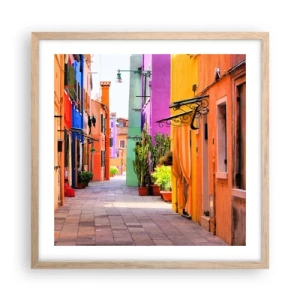 Póster en marco roble claro - El callejón arco iris - 50x50 cm