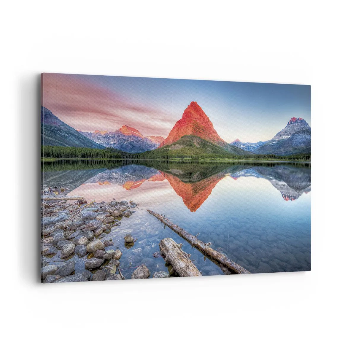 Cuadro sobre lienzo - Impresión de Imagen - Una montaña reflejada en un lago al atardecer. - 120x80cm - Cálido y frío - Decoración de pared moderna para salón y dormitorio ARTTOR