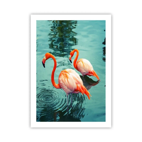 Póster - Dos flamencos con el agua en calma como telón de fondo - 50x70cm - Estamos de moda - Decoración de pared moderna para salón y dormitorio ARTTOR