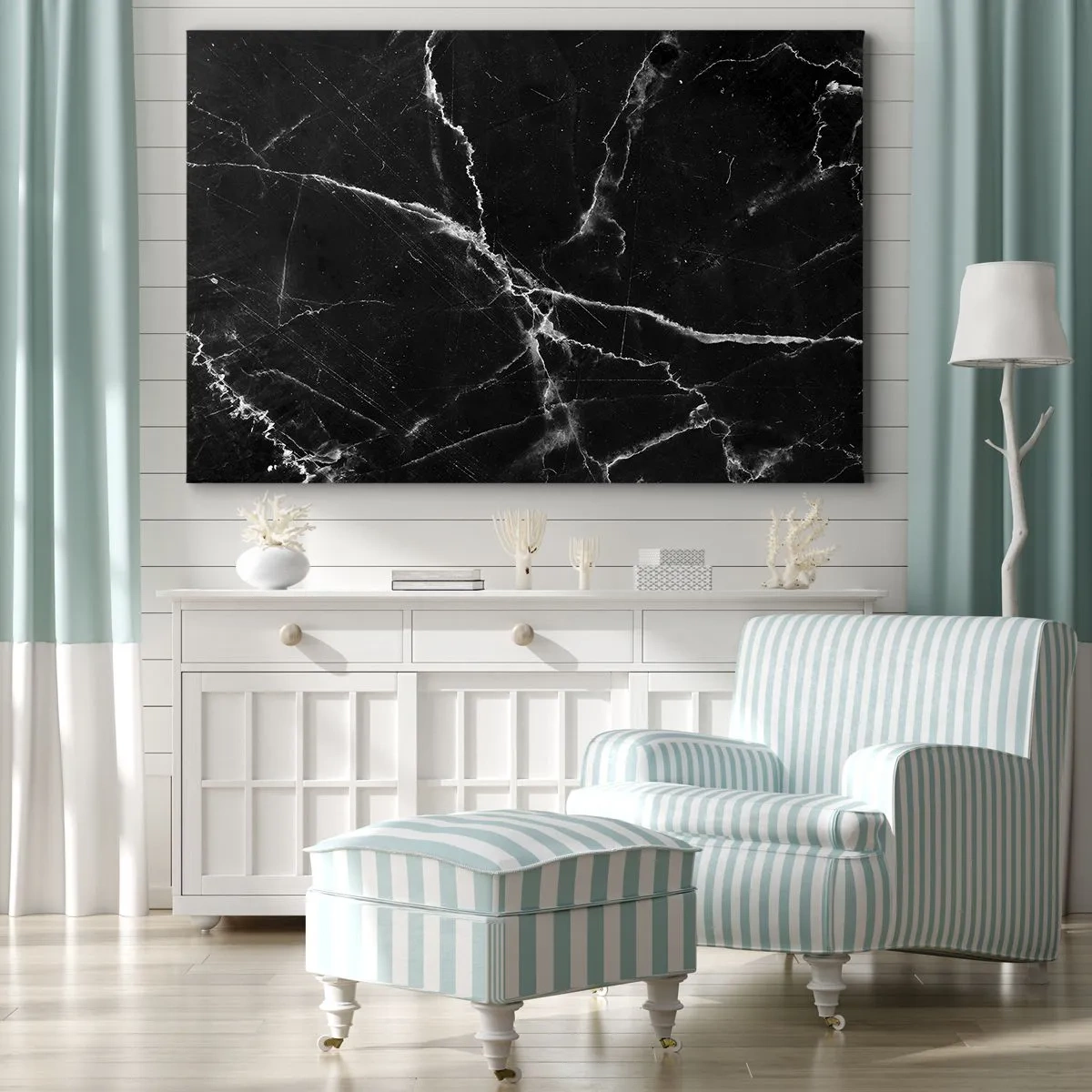 Cuadro sobre lienzo - Impresión de Imagen - Mármol negro con vetas blancas en el detalle. - 70x50cm - La vida secreta de la piedra - Decoración de pared moderna para salón y dormitorio ARTTOR