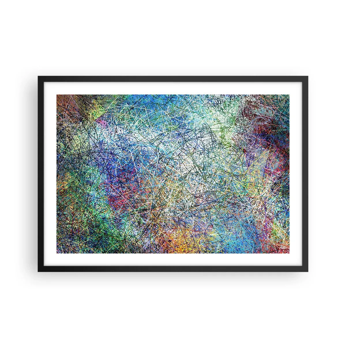 Póster en marco negro - Composición abstracta con líneas y texturas multicolores. - 70x50cm - No es tan fácil - Decoración de pared moderna para salón y dormitorio ARTTOR