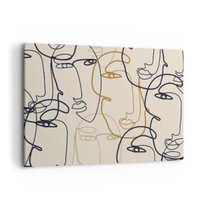 Cuadro sobre lienzo - Impresión de Imagen - Caras de arte lineal minimalista sobre un fondo claro - 100x70cm - Retrato multiplicado - Decoración de pared moderna para salón y dormitorio ARTTOR