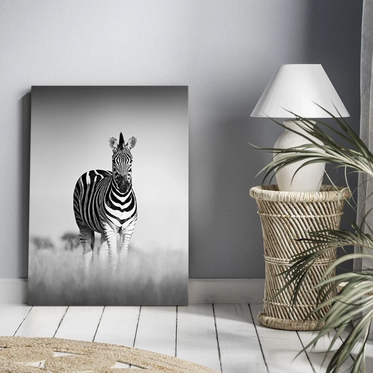 Cuadro sobre lienzo - Impresión de Imagen - Dos cebras en la sabana en estilo monocromático. - 50x70cm - Resulta que el mundo es blanco y negro - Decoración de pared moderna para salón y dormitorio ARTTOR