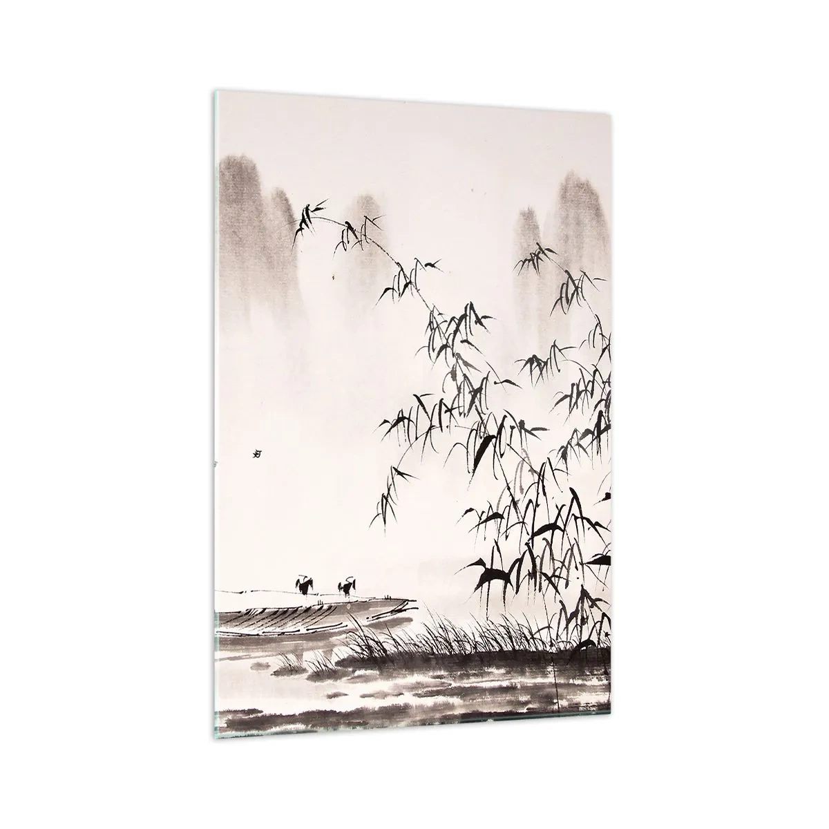 Cuadro sobre vidrio - Impresiones sobre Vidrio - Un paisaje minimalista de estilo oriental. - 70x100cm - El silencio de los arrozales - Decoración de pared moderna para salón y dormitorio ARTTOR