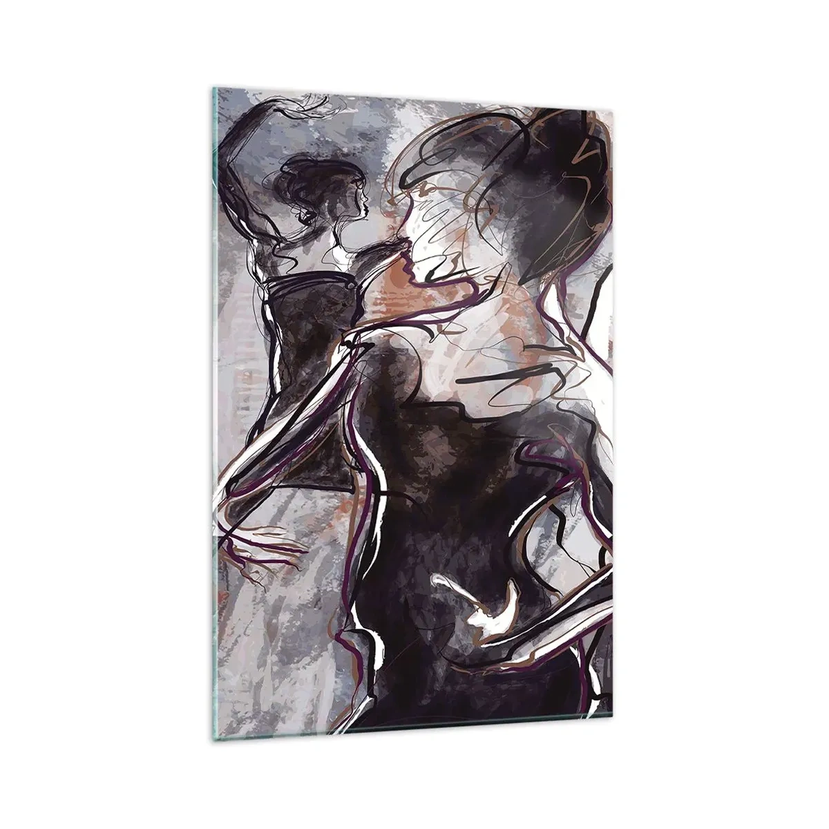 Cuadro sobre vidrio - Impresiones sobre Vidrio - Escena de jazz abstracta con un saxofonista y una mujer bailando. - 80x120cm - Fundirse en uno con la música - Decoración de pared moderna para salón y dormitorio ARTTOR