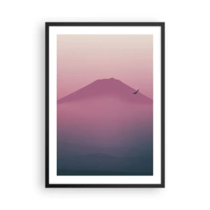 Póster en marco negro - Un paisaje montañoso minimalista en tonos rosa y morado. - 50x70cm - Sobre las nubes - Decoración de pared moderna para salón y dormitorio ARTTOR