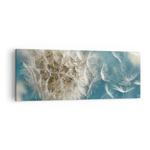 Cuadro sobre lienzo - Impresión de Imagen - Un diente de león desperdigado contra un cielo azul. - 140x50cm - El aliento de un ángel - Decoración de pared moderna para salón y dormitorio ARTTOR
