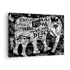 Cuadro sobre lienzo - Impresión de Imagen - Gráficos en blanco y negro con motivos de grafiti. - 70x50cm - El rico mundo de la calle - Decoración de pared moderna para salón y dormitorio ARTTOR