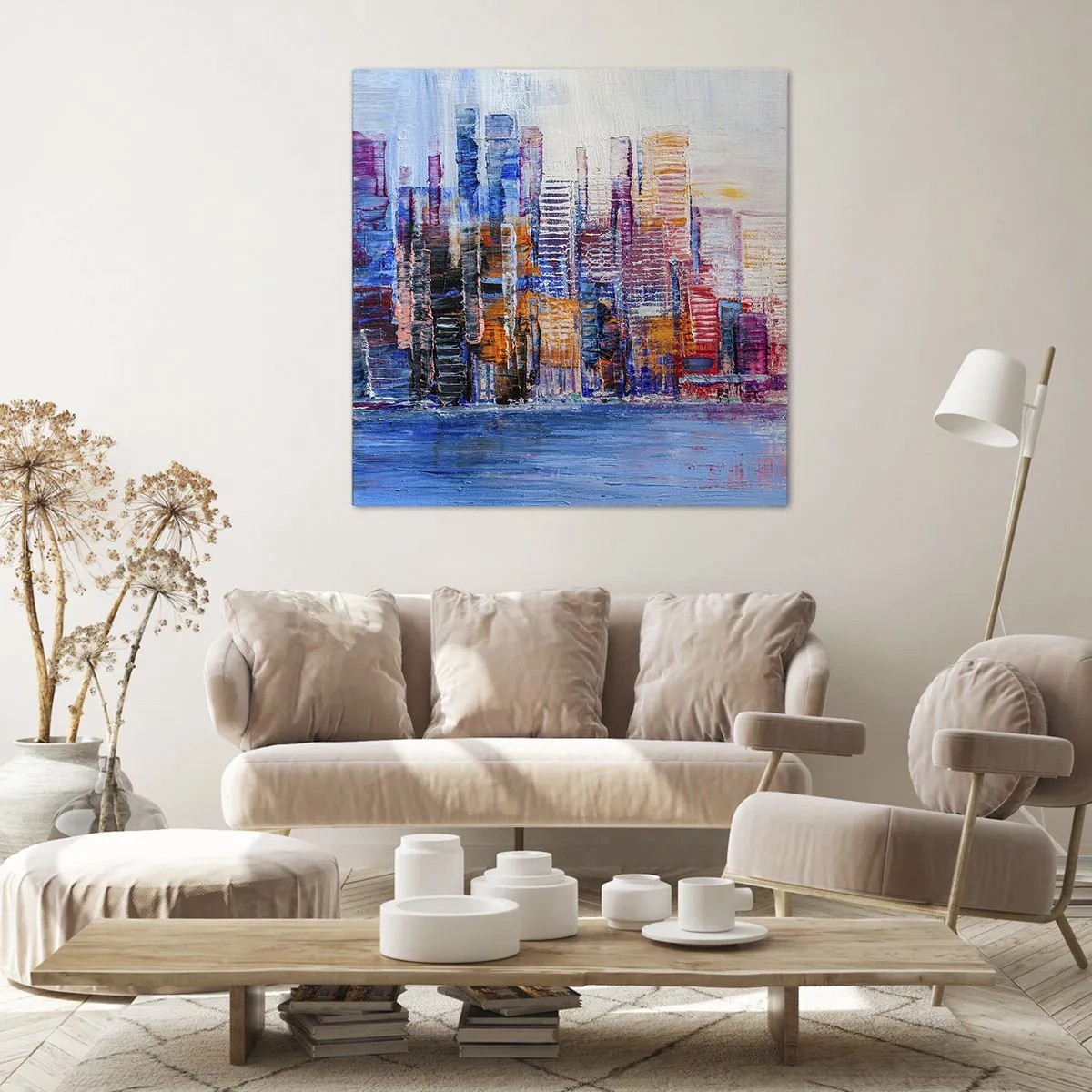 Cuadro sobre lienzo - Impresión de Imagen - Una metrópoli alegre - 70x70 cm