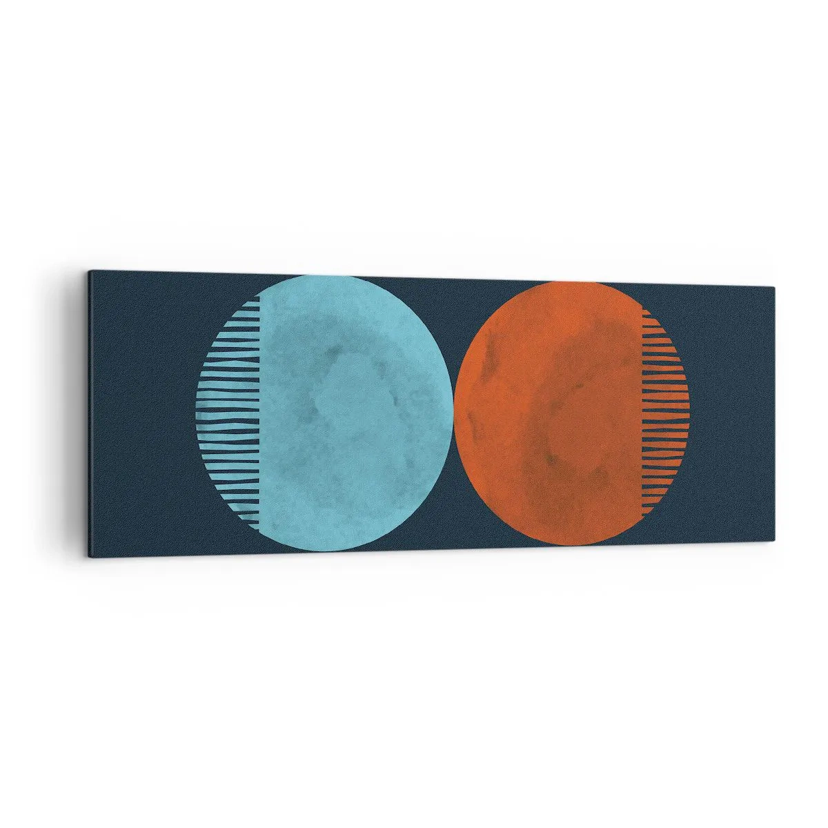 Cuadro sobre lienzo - Impresión de Imagen - Diseño minimalista de dos ruedas en azul y naranja. - 140x50cm - ¿Solo geometría? - Decoración de pared moderna para salón y dormitorio ARTTOR