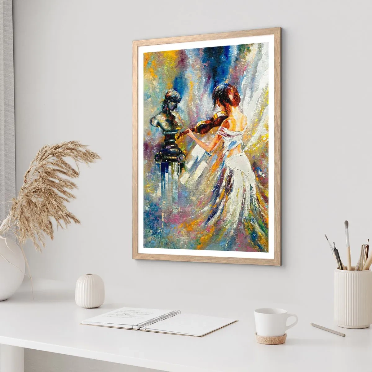 Póster en marco roble claro - Revivir con sentimiento - 30x40 cm